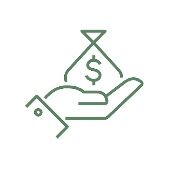 A hand holding a bag of money
Description automatically generated