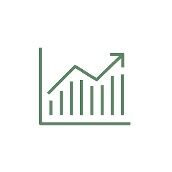 A green graph with a arrow pointing up
Description automatically generated